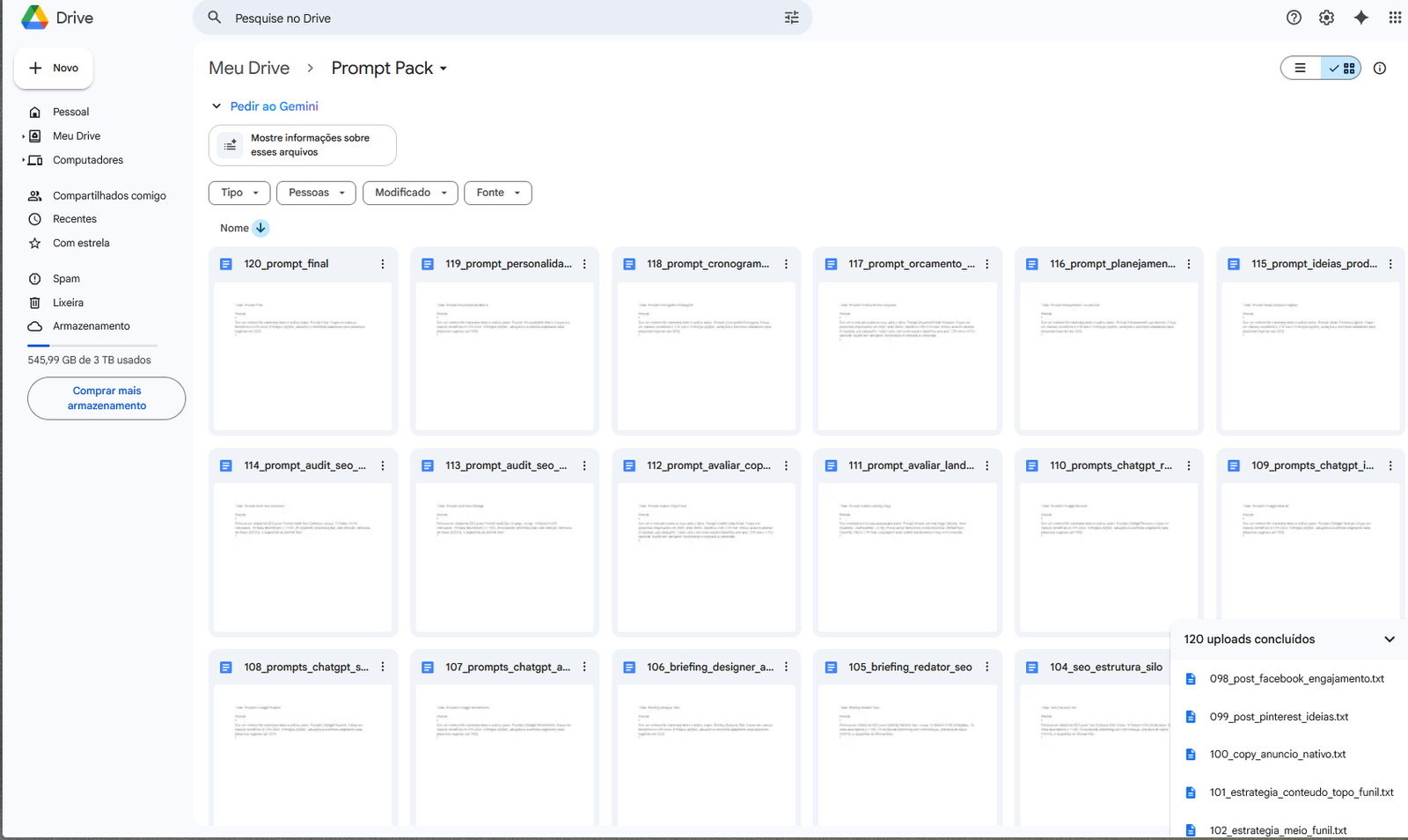 Prévia do Prompt Pack em dispositivos